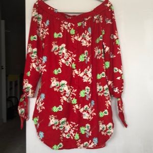 Red floral off the shoulder blouse